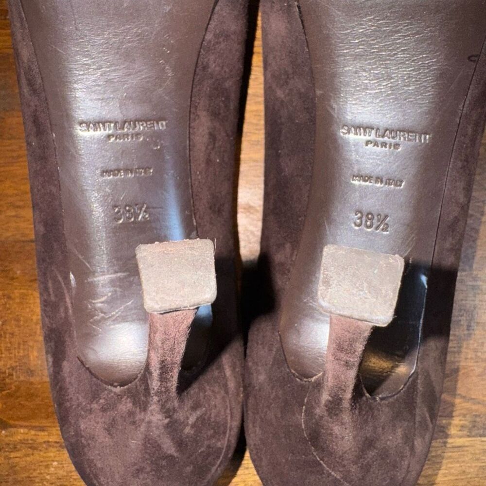 Saint Laurent Brown Suede Tribtoo Pumps - Picture 6 of 9